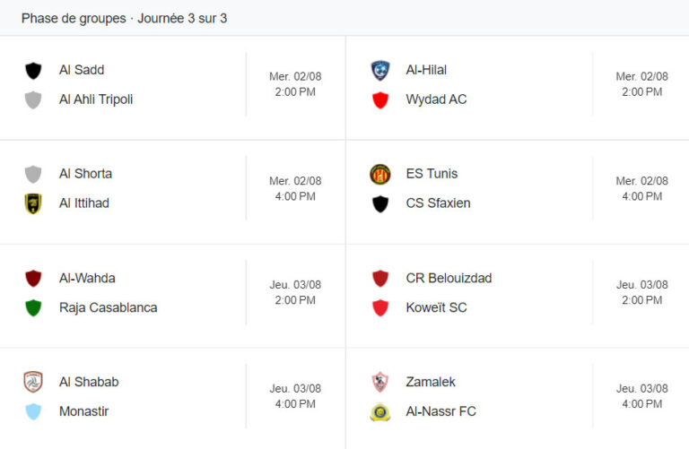 Calendrier Coupe Arabe Des Clubs Champions 2023