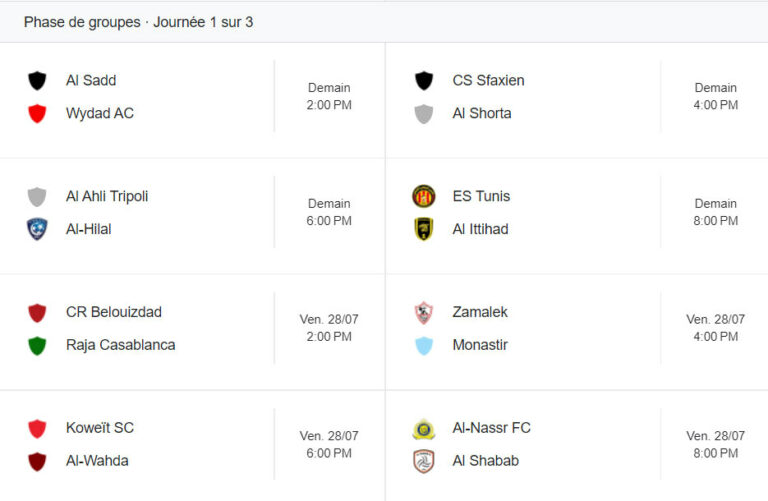 Calendrier Coupe Arabe Des Clubs Champions