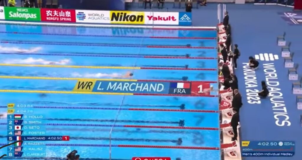 Screenshot 20230723 142741 YouTube Vidéo : la troisième médaille de Léon Marchand sur 200 m 4 nages