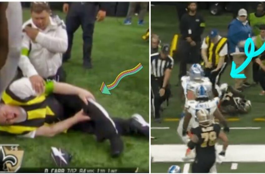  Video : NFL saints sideline leg injury collision