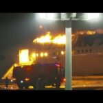 japan airline plane on fire at t