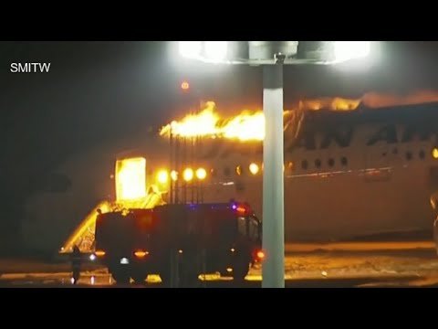  Tokyo plane fire 2024 video