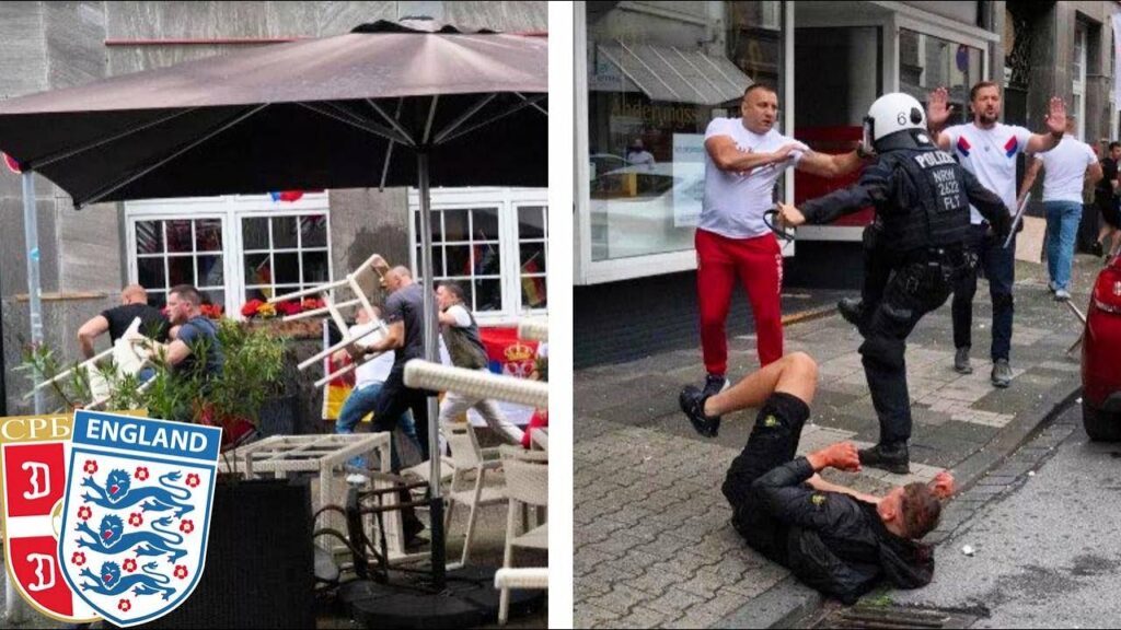 england vs serbia fans clash in