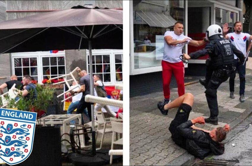  England vs Serbia fans clash in Gelsenkirchen