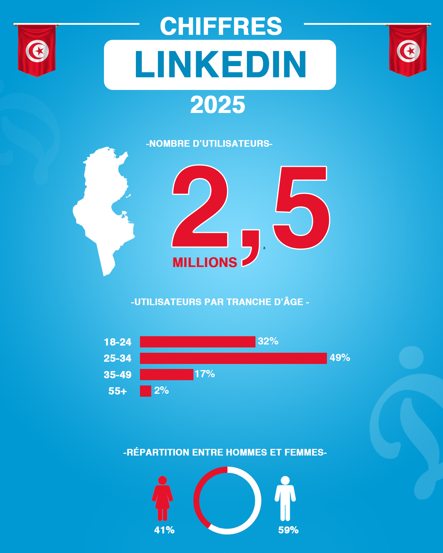 chiffres réseau social Linkedin Tunisie 2025