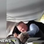 flight attendant punching man at